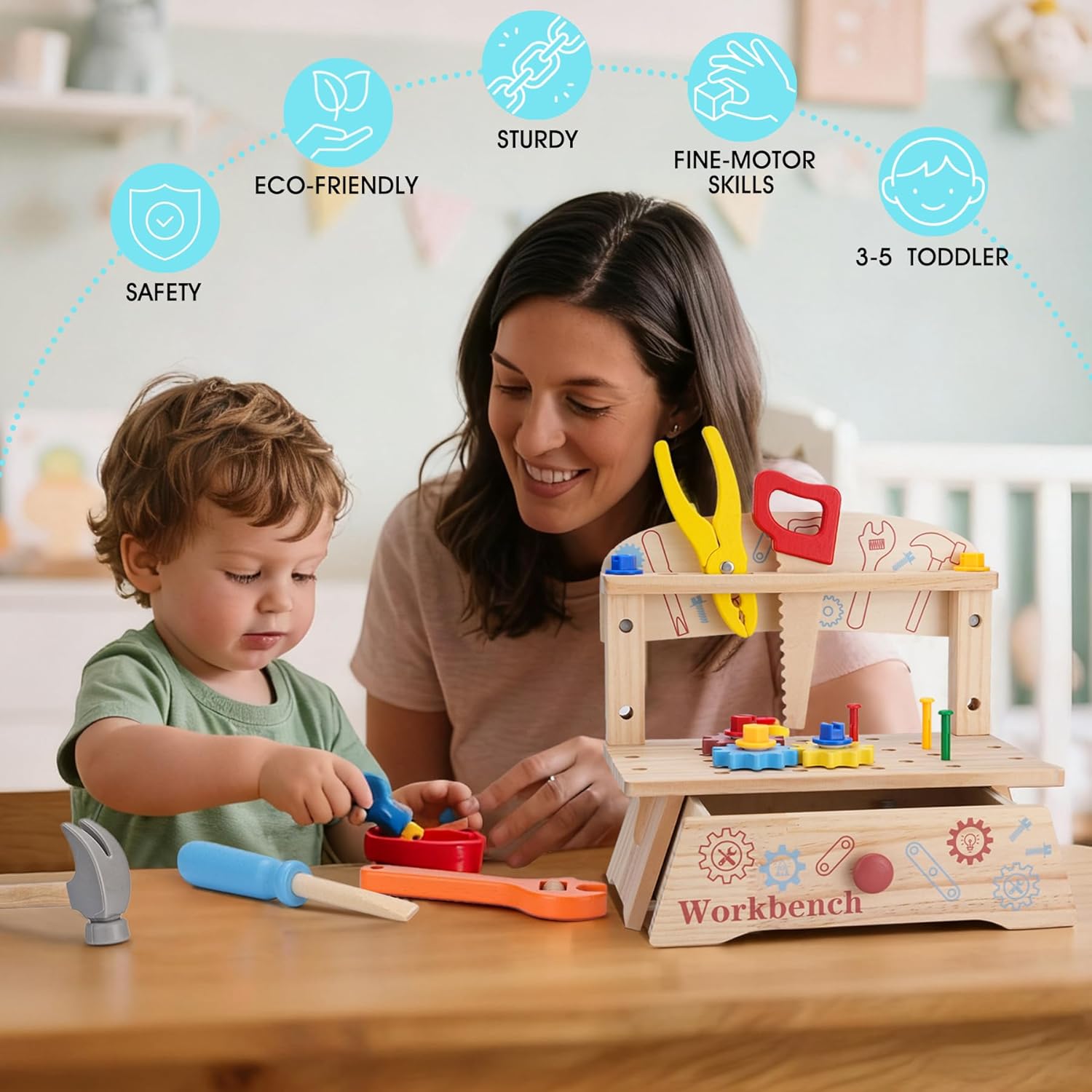 Wooden Tool Bench for Kids,Mon - Gardening Tools For Kids ulasan dan harga